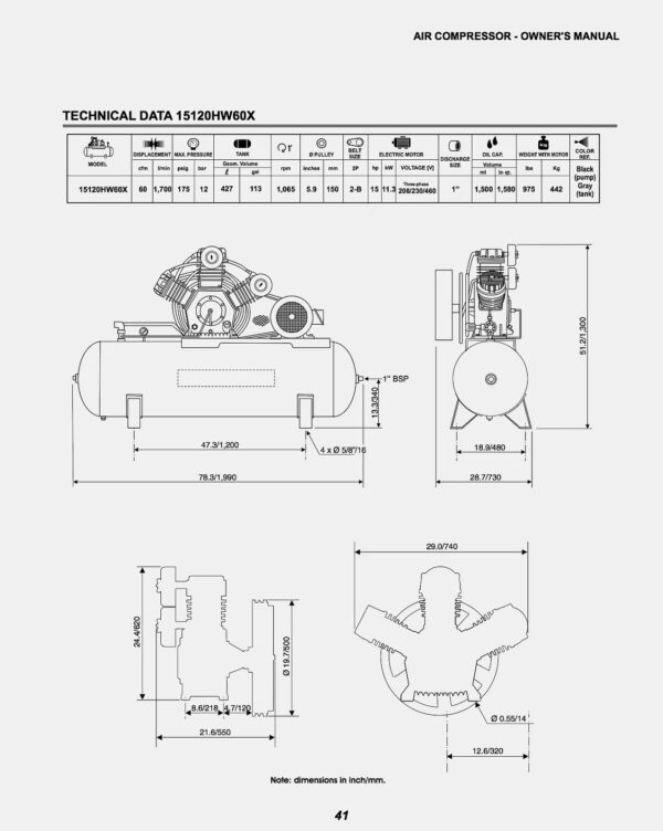 Schulz v-series 15-hp 120-gallon-230/460 volts 3 phase two-stage 60 cfm 15120hw60x-3 - Image 3