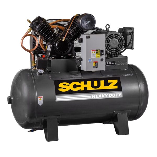 Schulz v-series three phase 230/460 volts-30 cfm- 7.5-hp 80-gallon air compressor 7580hv30x- 3 horizontal