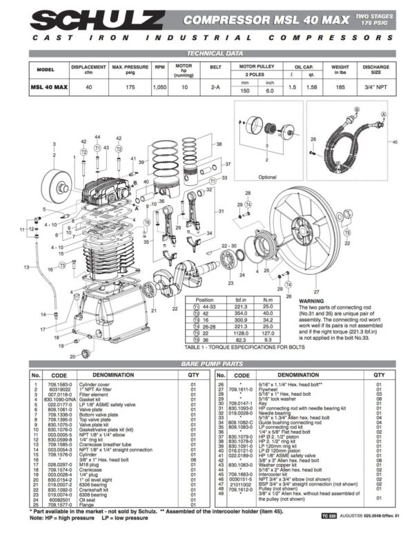 Schulz l-series 10-hp 120-gallon 230/460 volts only  3 phase two-stage 40 cfm 10120hl40x-3 - Image 3